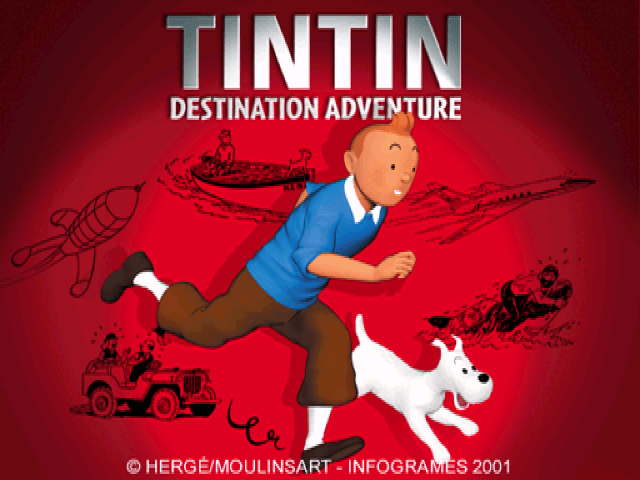 Tintin Destination Adventure title screen for Playstation